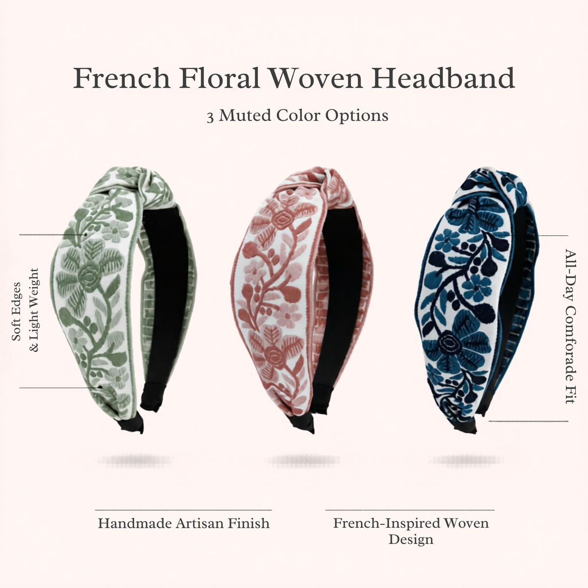 French Floral Embroidered Headband