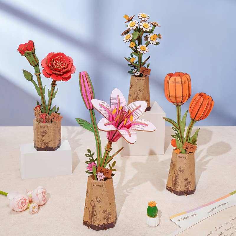 3D Wooden Flower Puzzle | Pink Lily