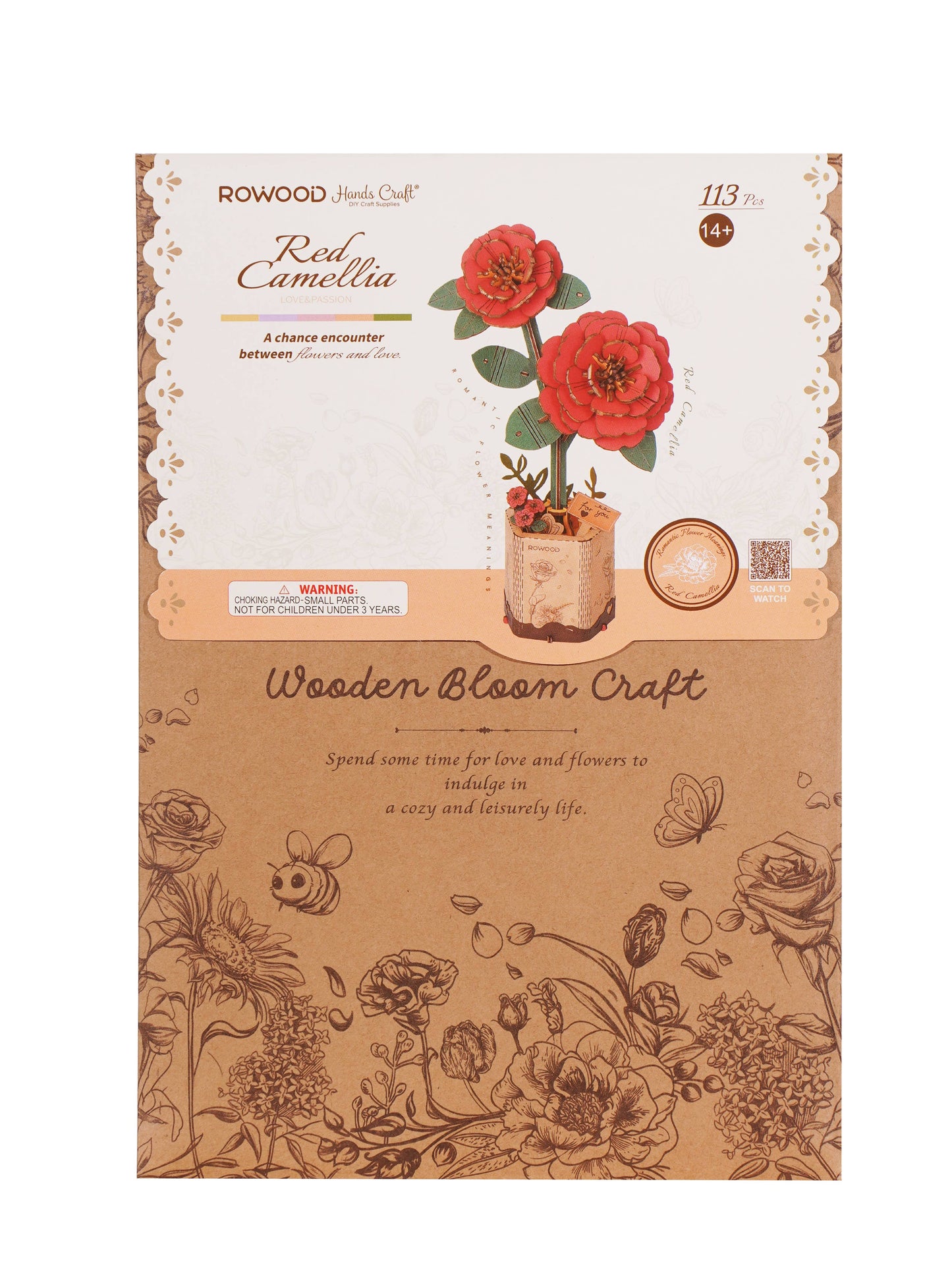 3D Wooden Flower Puzzle| Red Camellia