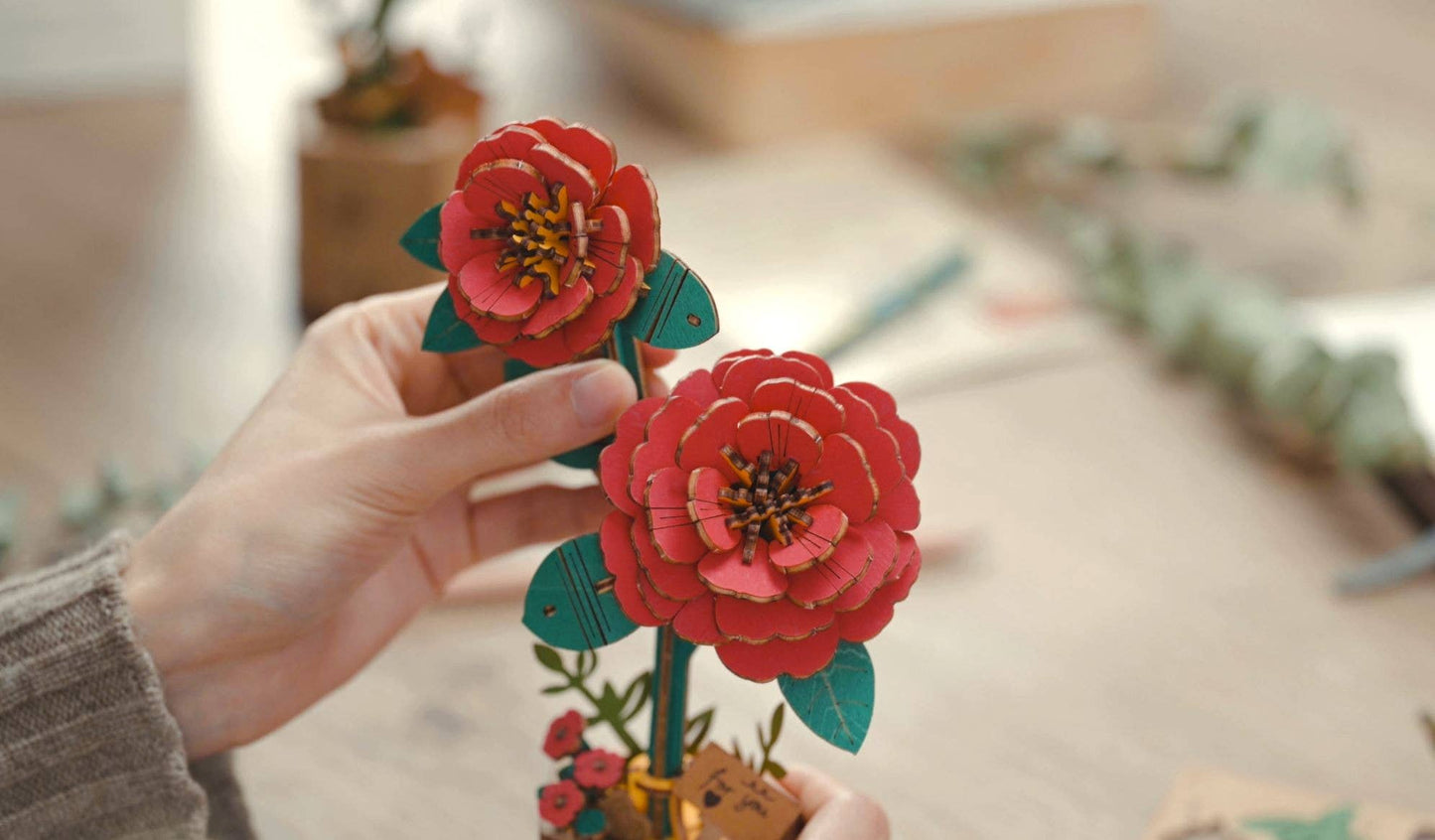 3D Wooden Flower Puzzle| Red Camellia