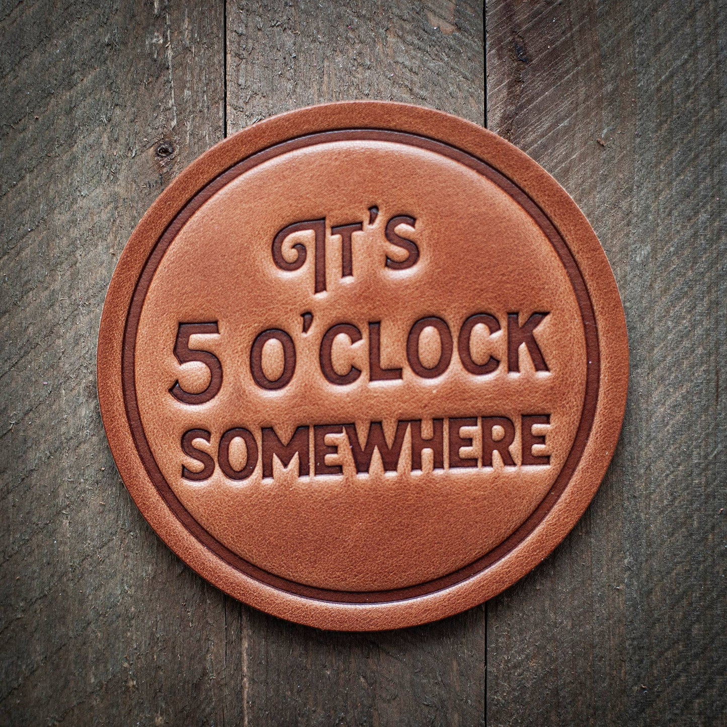 5 O'clock Somewhere Leather Coaster