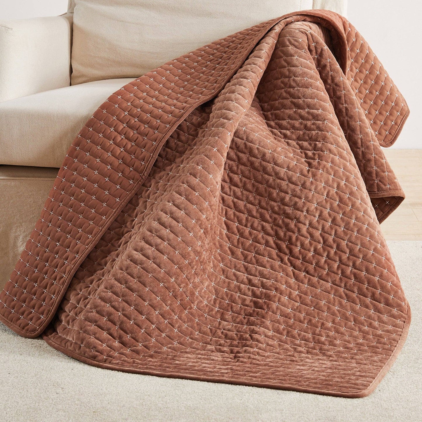 Velvet Stitch Quilted Throw Blanket
