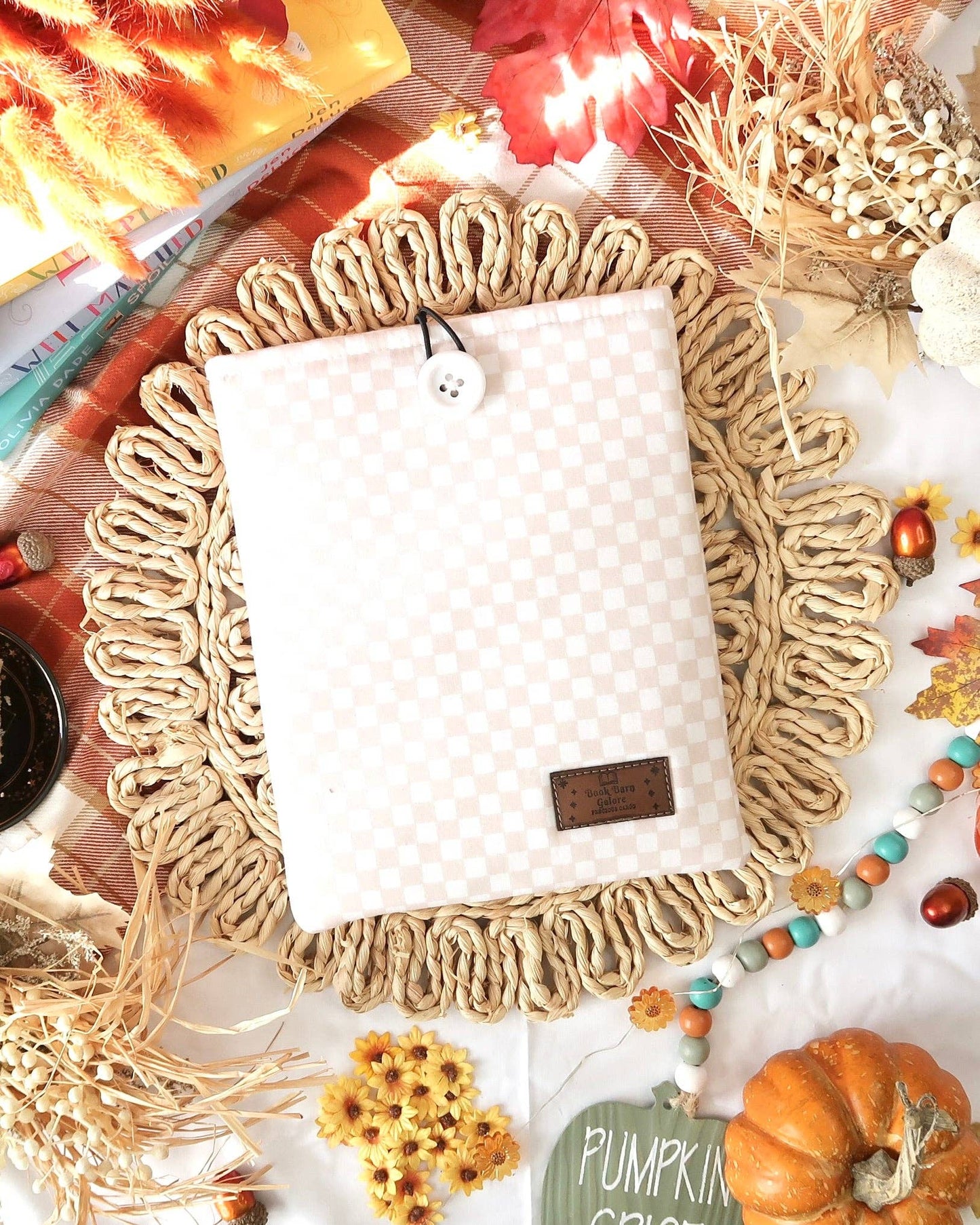 Cream Gingham Book Sleeve