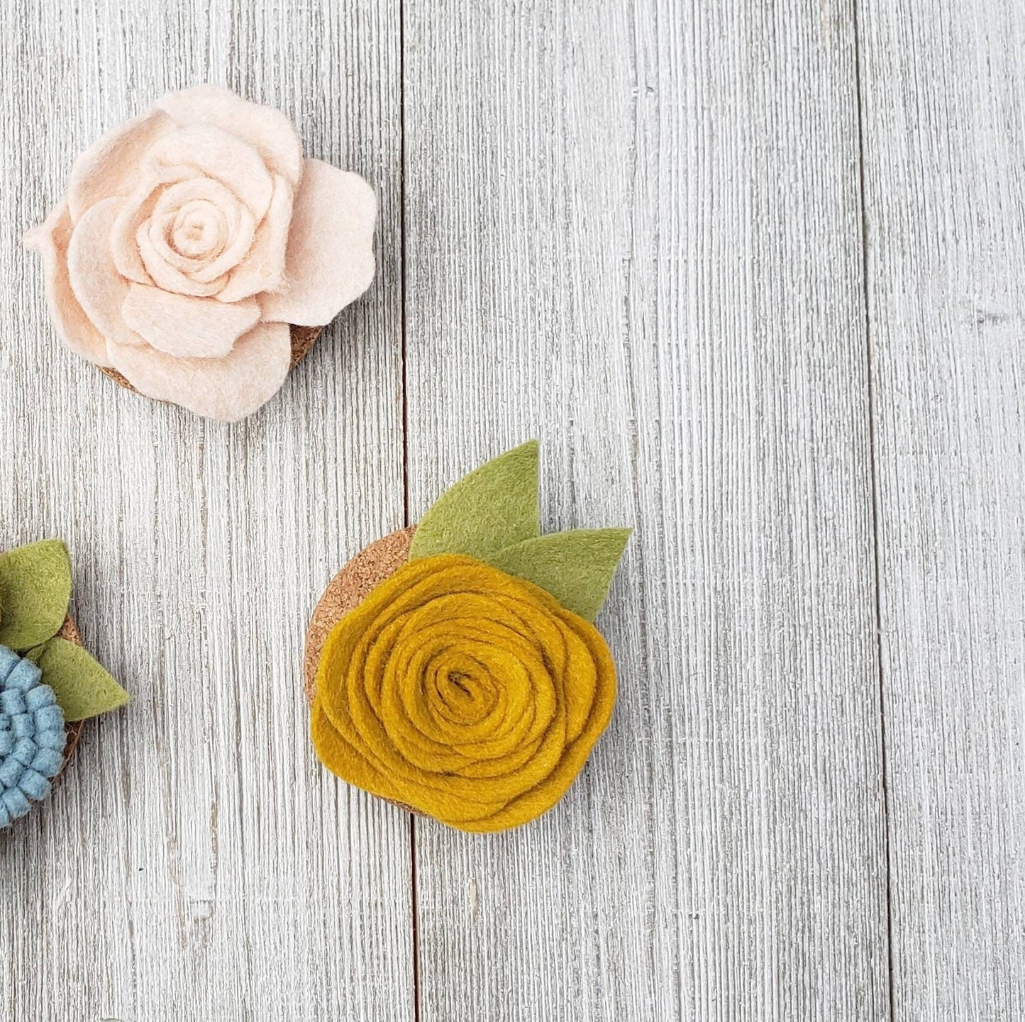 Set of 3 Felt Flower Magnets