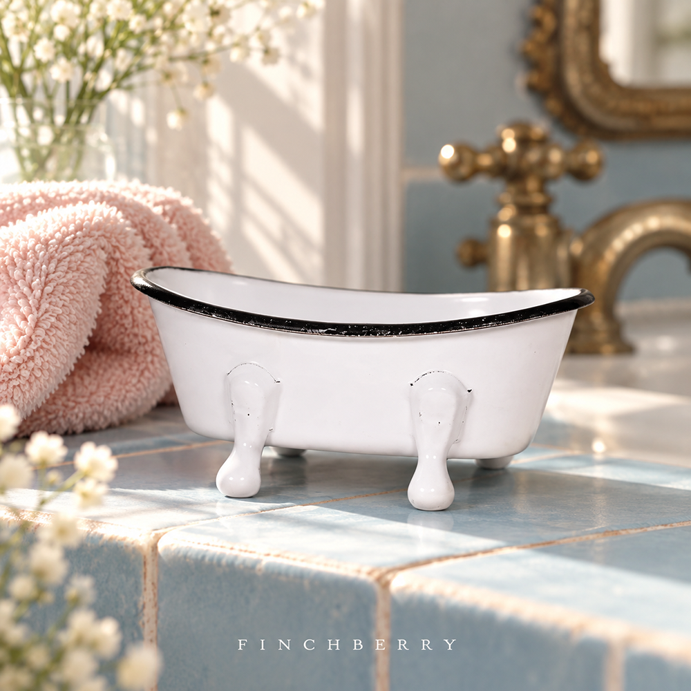 Farmhouse White Metal Bathtub Soap Dish