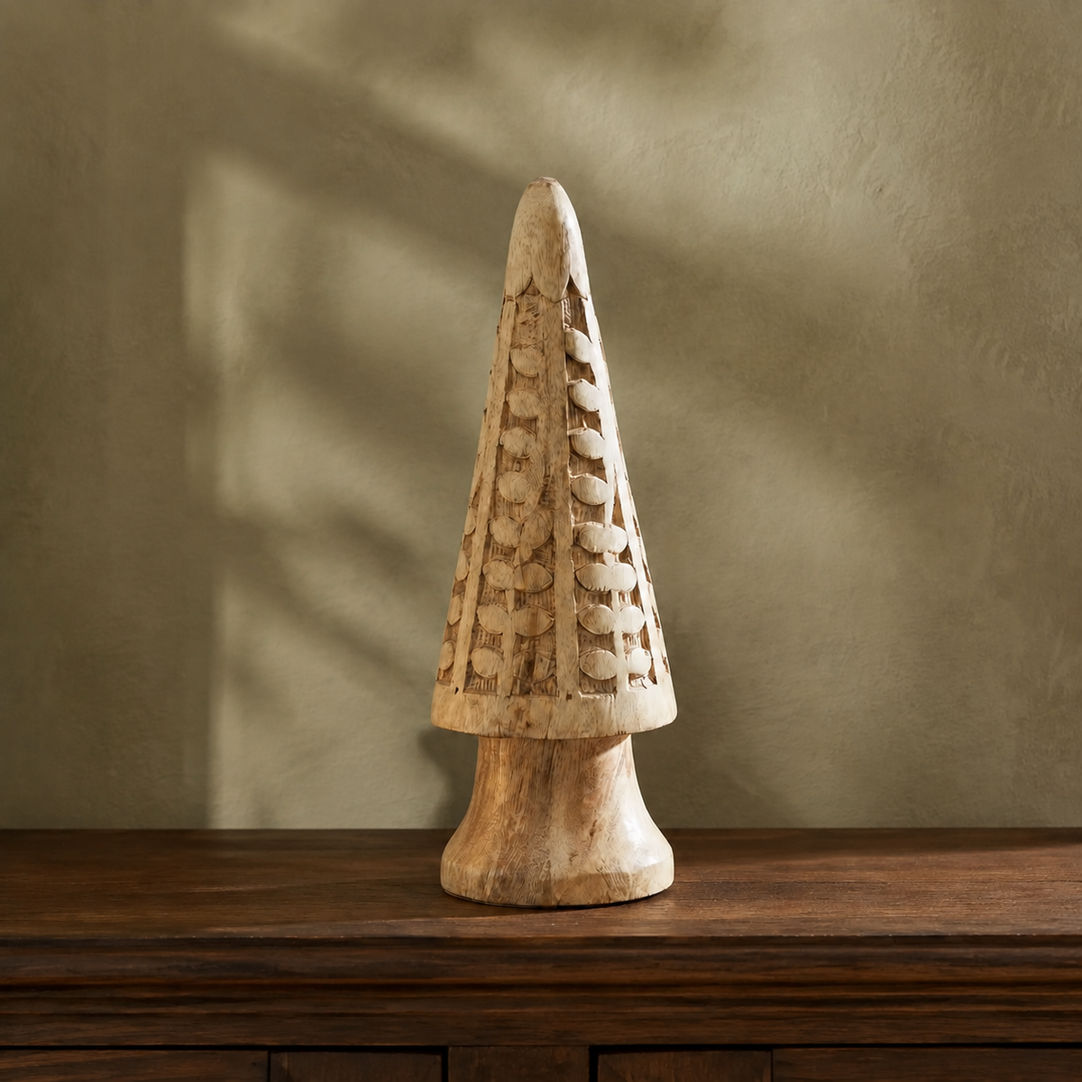 Natural Carved Wooden Christmas Tree | Tall