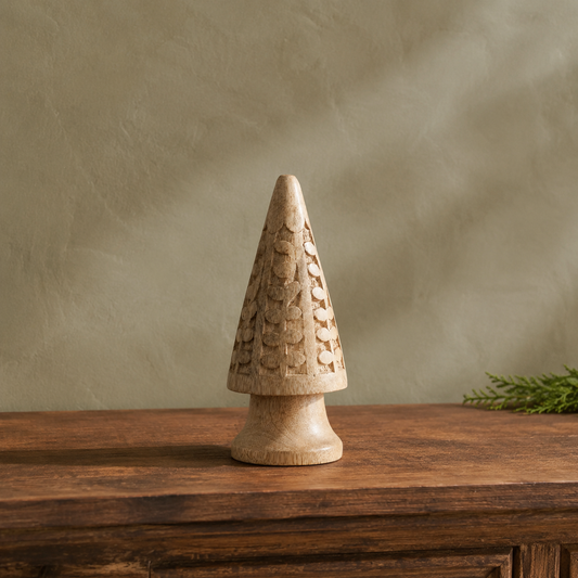 Natural Carved Wooden Christmas Tree | Small