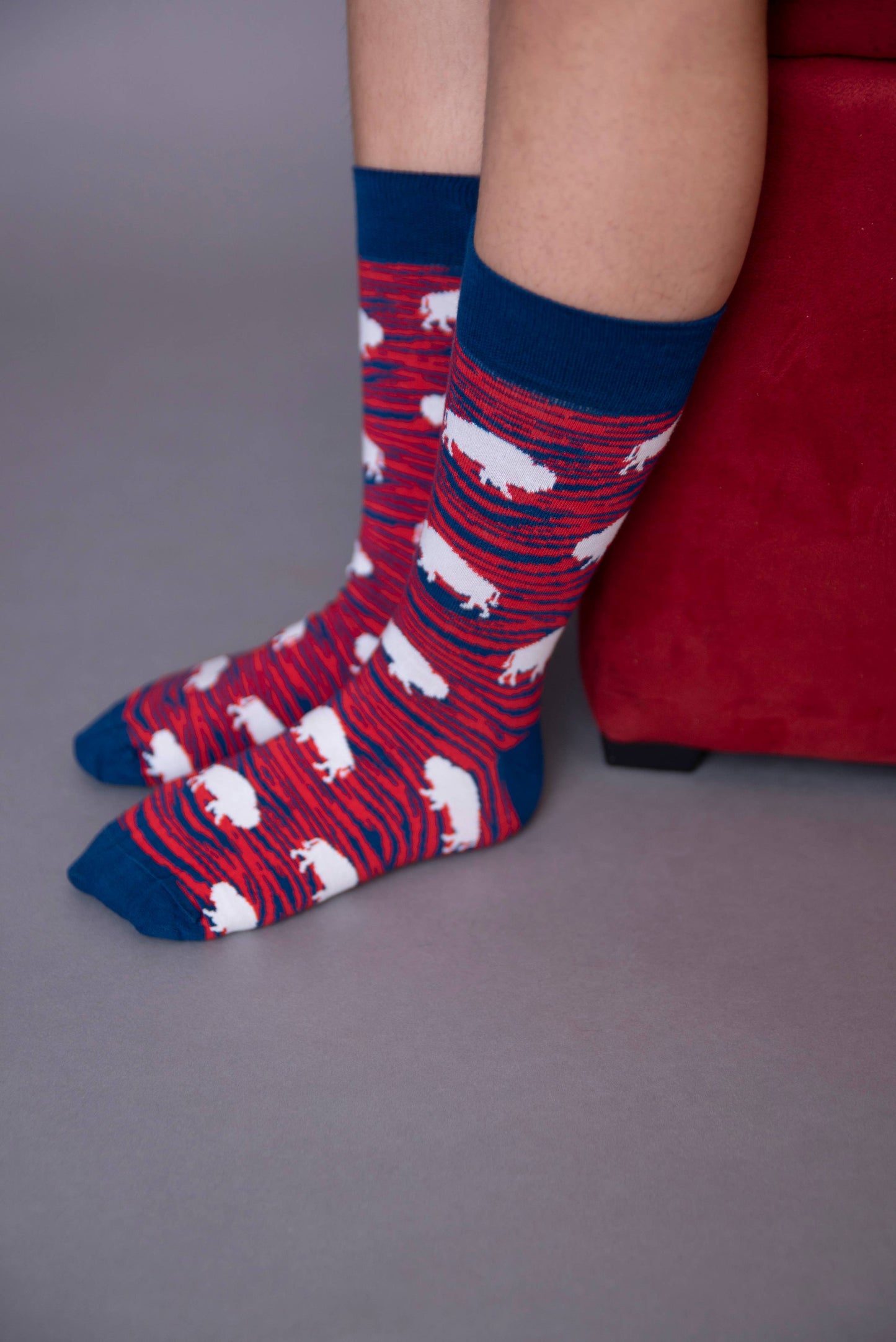 Red And Blue Zebra Buffalo Socks