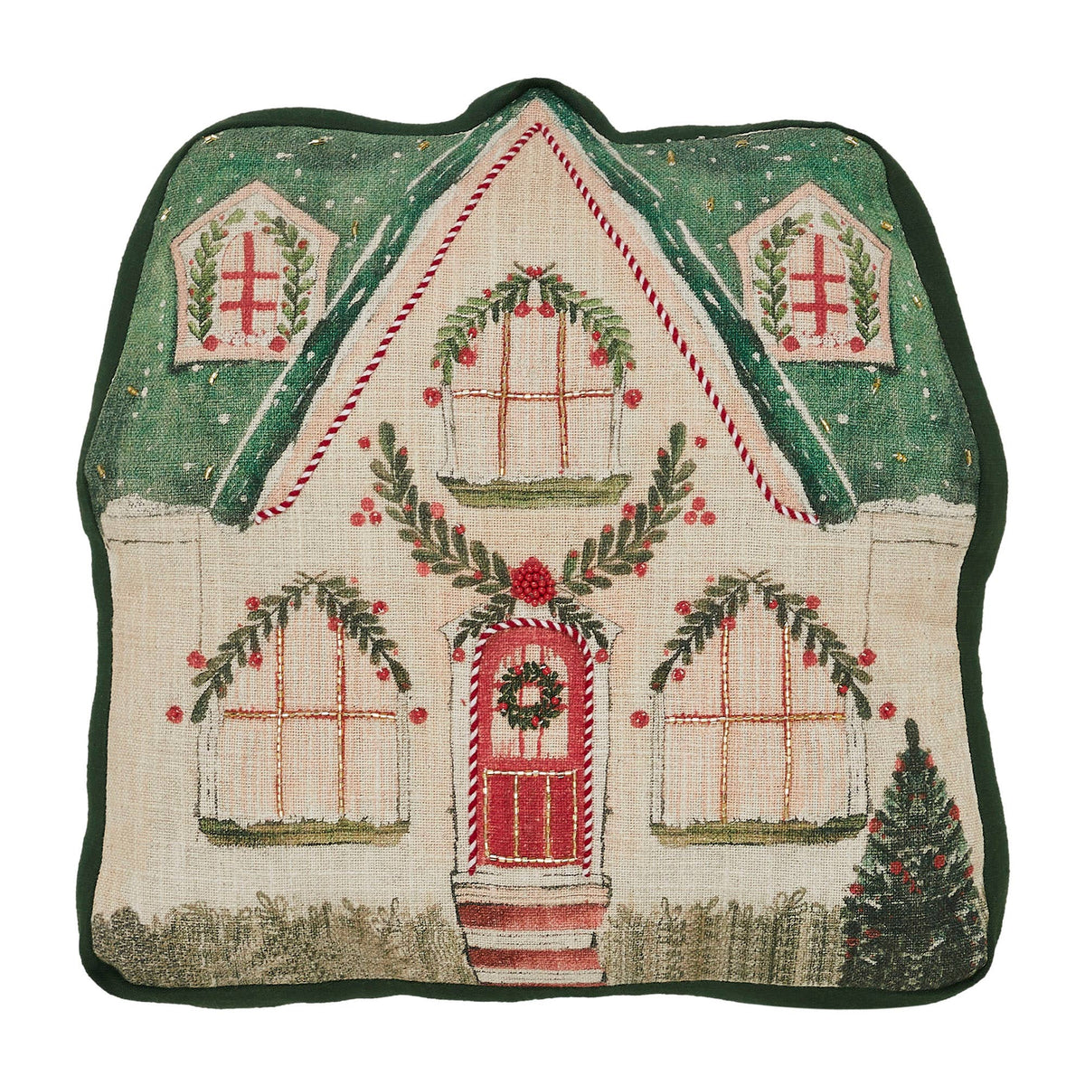 Christmas Cottage Shaped Pillow Beaded