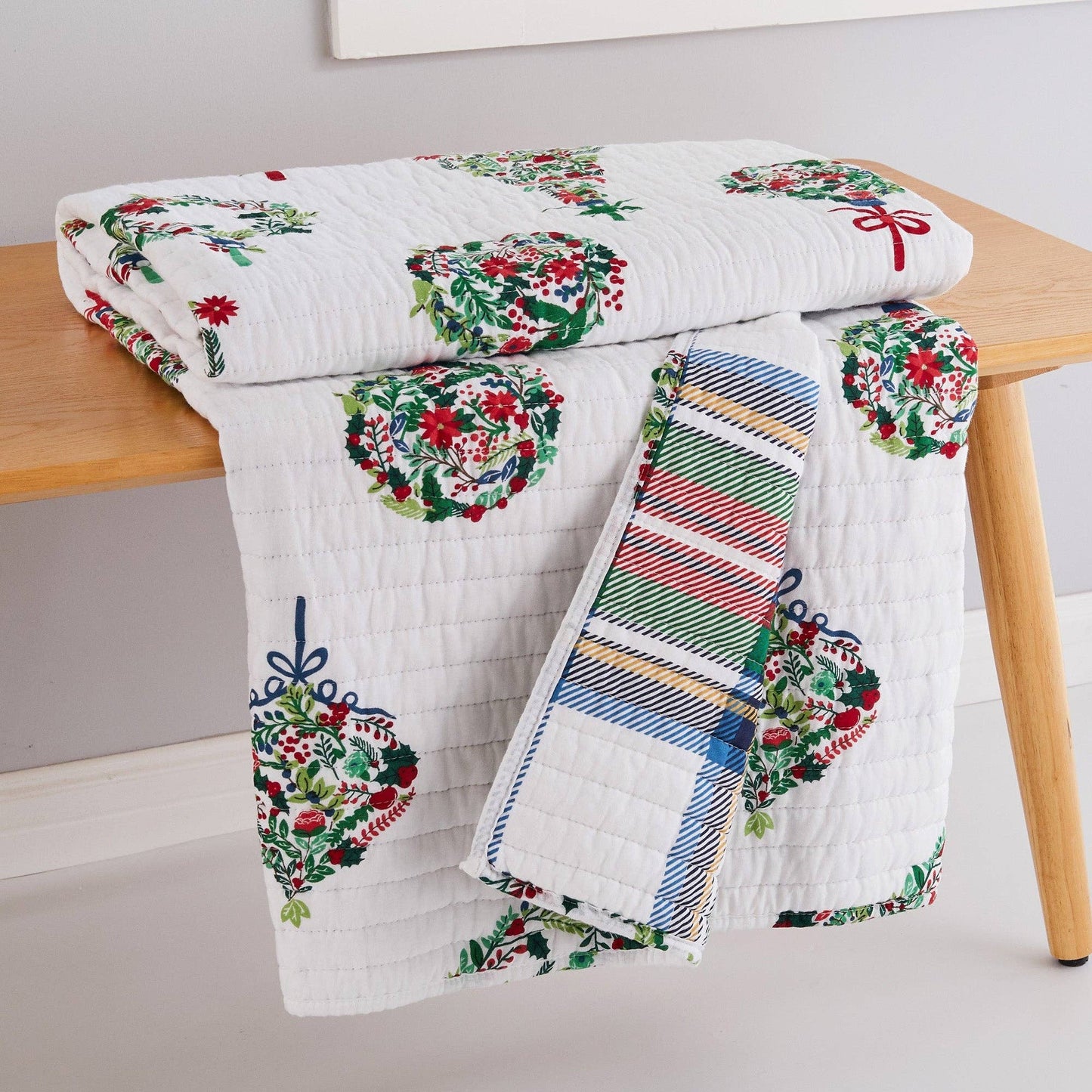 Festive Baubles Reversible Quilted Throw Blanket