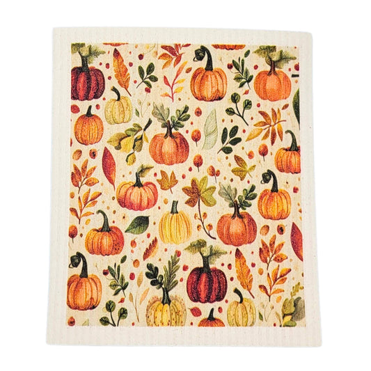 Pumpkins & Autumn Leaves Swedish Dishcloth