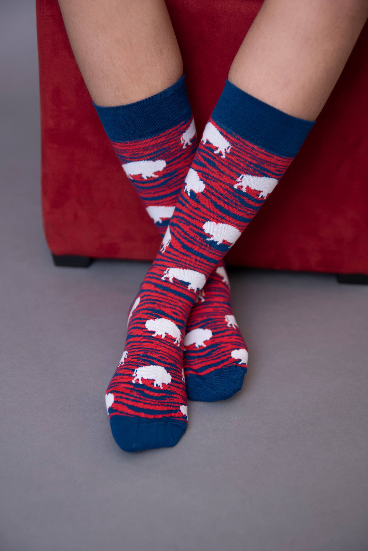 Red And Blue Zebra Buffalo Socks