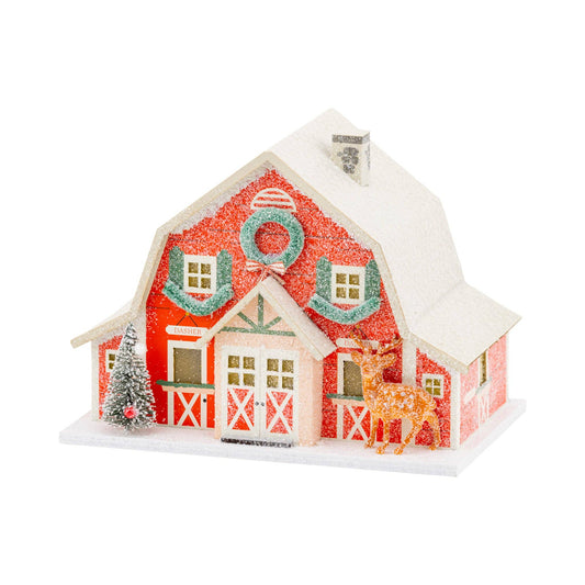 Red Reindeer Barn Light Up Christmas Village House