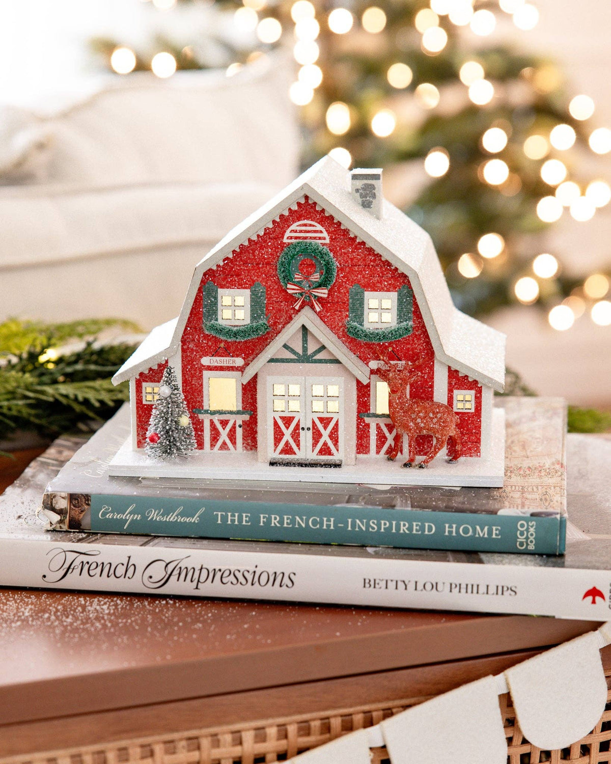 Red Reindeer Barn Light Up Christmas Village House
