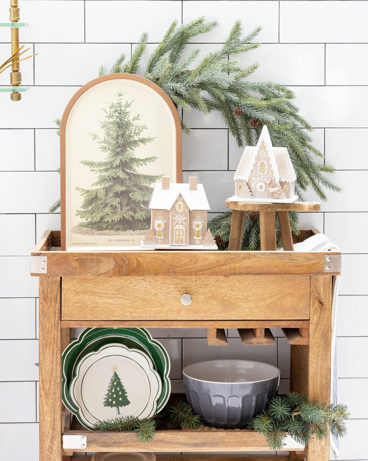 Vintage Evergreen Arch Bamboo Tray