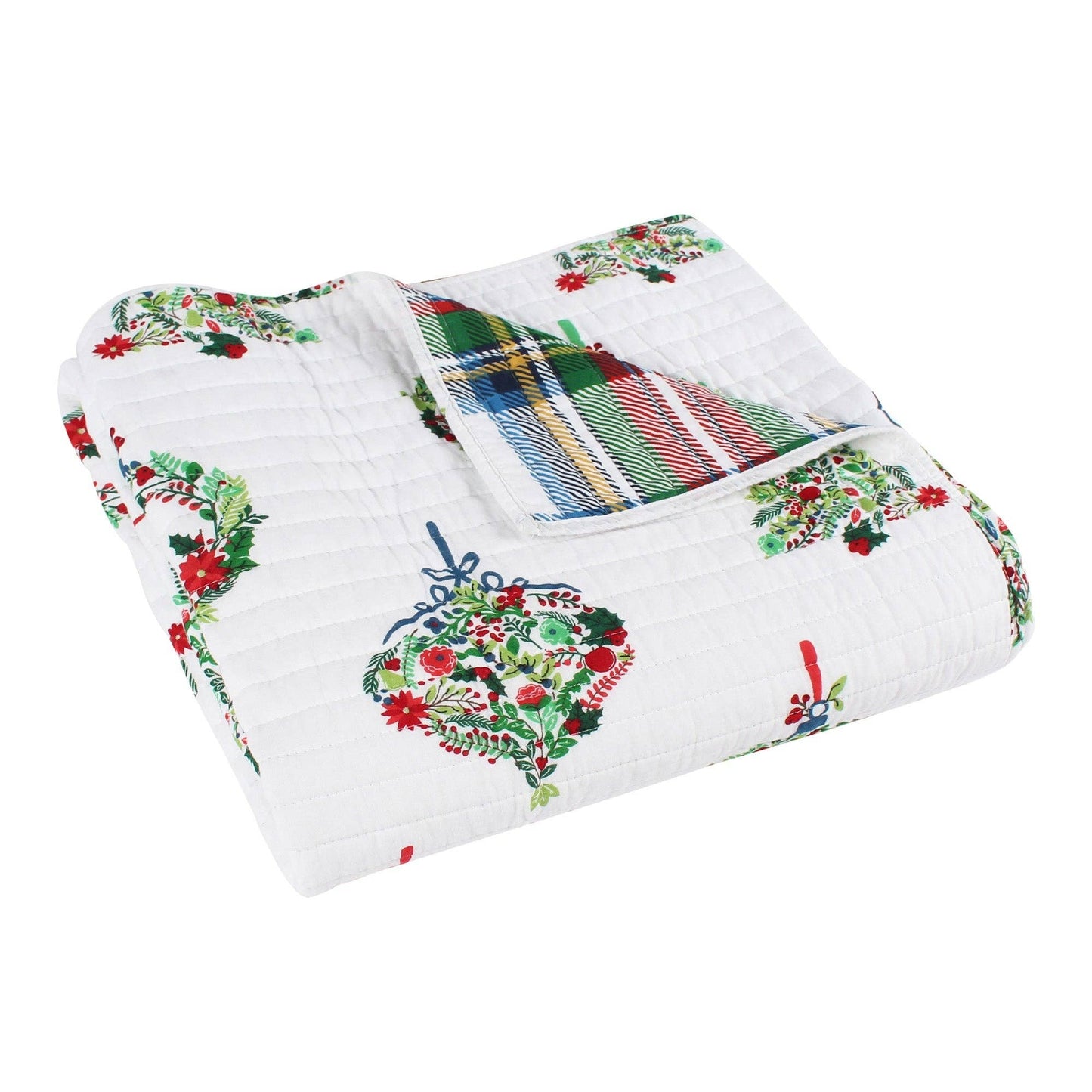 Festive Baubles Reversible Quilted Throw Blanket