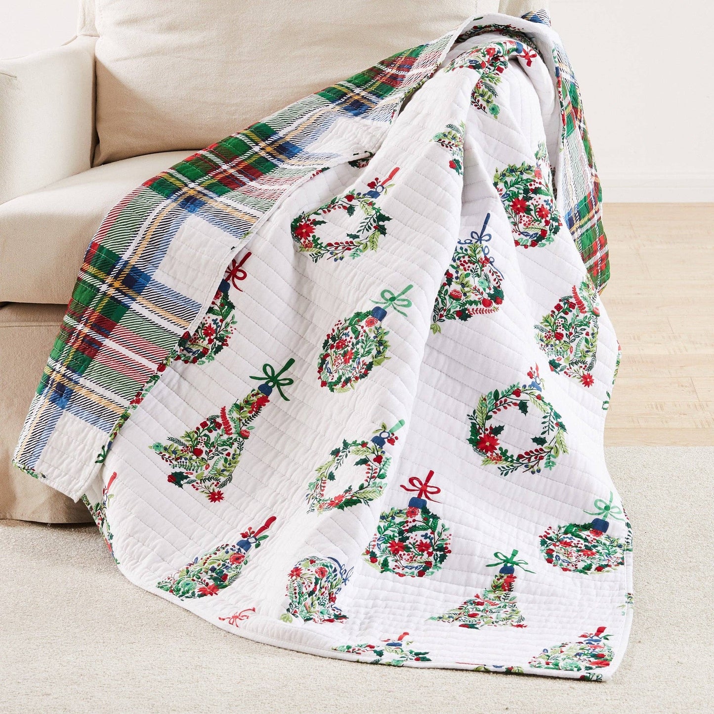 Festive Baubles Reversible Quilted Throw Blanket
