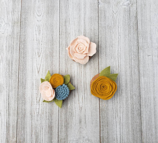 Set of 3 Felt Flower Magnets